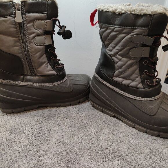 Cat & Jack‎ Kids Black Faux Fur Lined Collar Thermolite Winter Boots Sz 1 - Picture 2 of 16